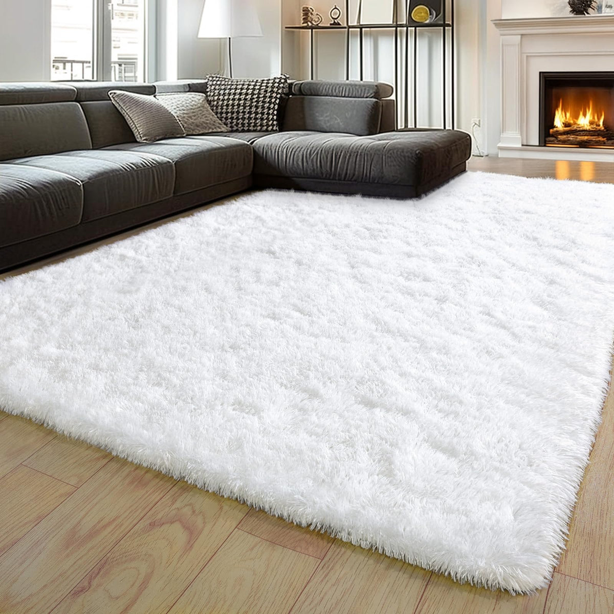 9x12 Large Shag Rugs for Living Room, Washable Abstract Blue Yellow
