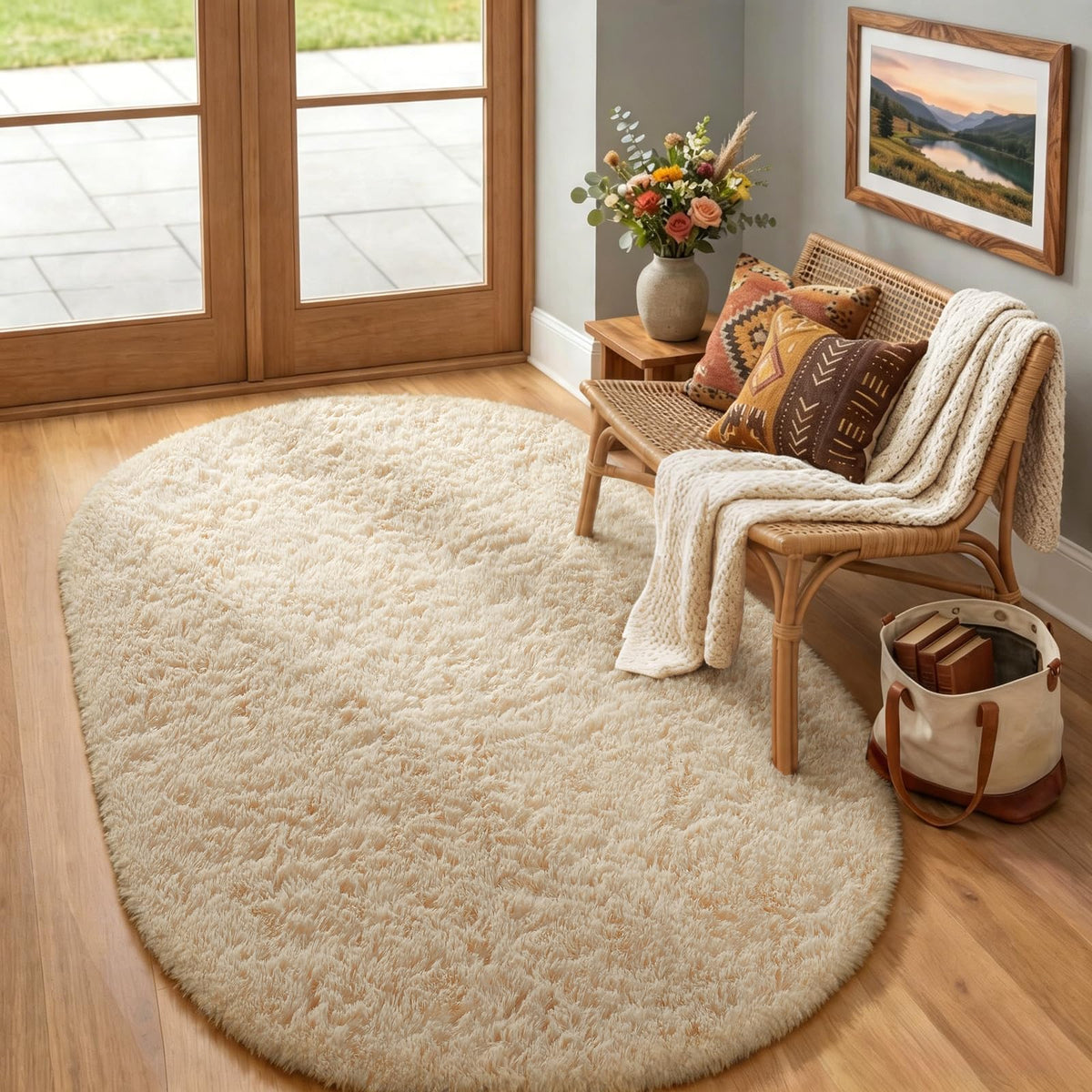 Ophanie 8x10 Area Rugs for Living Room, Washable Non-Slip Fluffy Soft Large Shag Bedroom Carpet, Ivory Big Indoor Nursery Rug, Carpets for Boy and Girls Room Dorm Decor with Over 99 pcs Pile fibers
