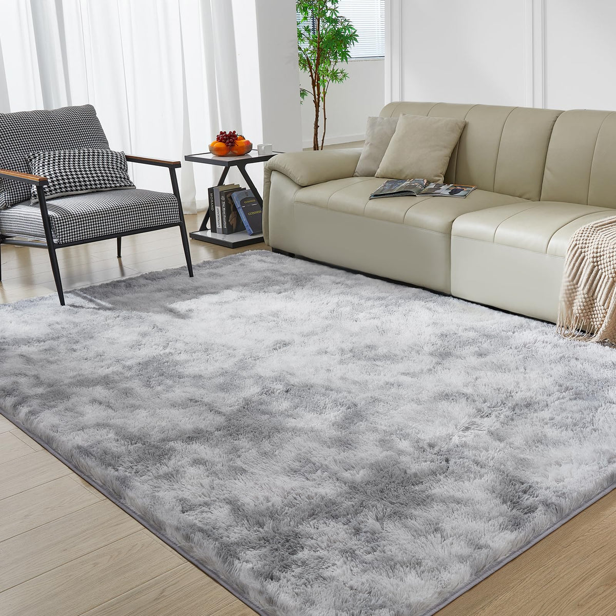Ultra Soft Rug for Living Room, 8X10 Fluffy Shag Area Rug for Bedroom, Modern Shaggy Carpets Fuzzy Rug for Teens Dorm Nursery Home Decor Aesthetic, Upgrade Anti-Skid Durable, Cream White