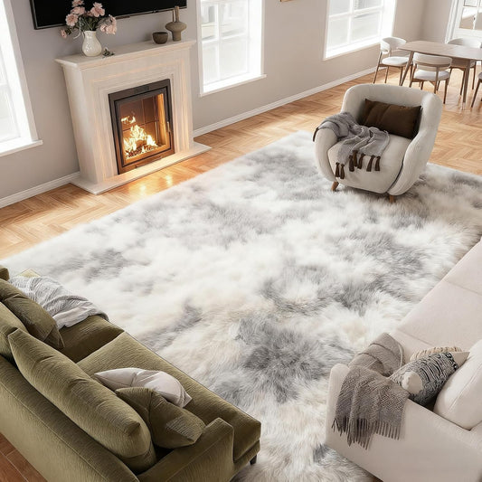 9x12 Large Shaggy Non-Slip Tie-Dyed Area Rugs for Living Room Grey