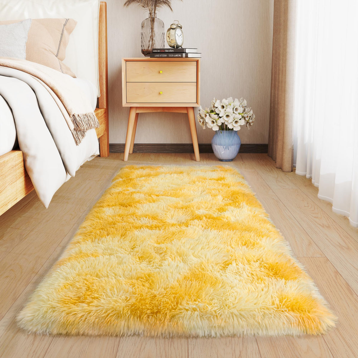 Large 8x10 Area Rugs for Living Room, Tie-Dyed Yellow Soft Shag Rug