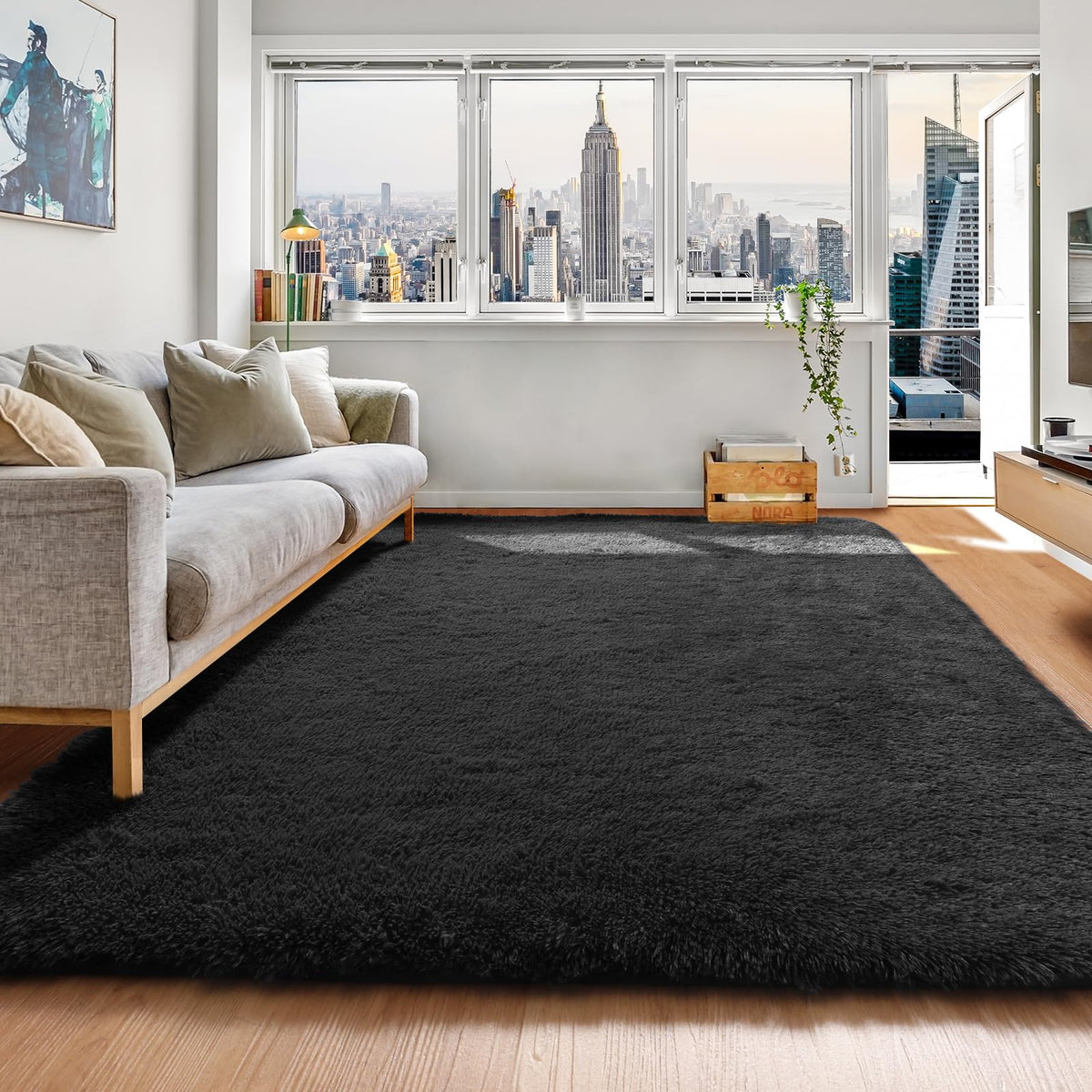 Area Rugs for Living Room Bedroom, 5x8 Fluffy Tie-Dyed Light Grey Shag Rug