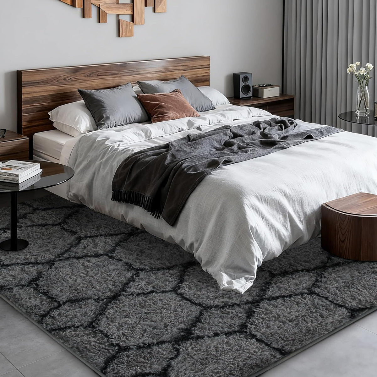 Fluffy Rug for Living Room, Soft Modern 8x10 Grey and Black Shag Area Rugs