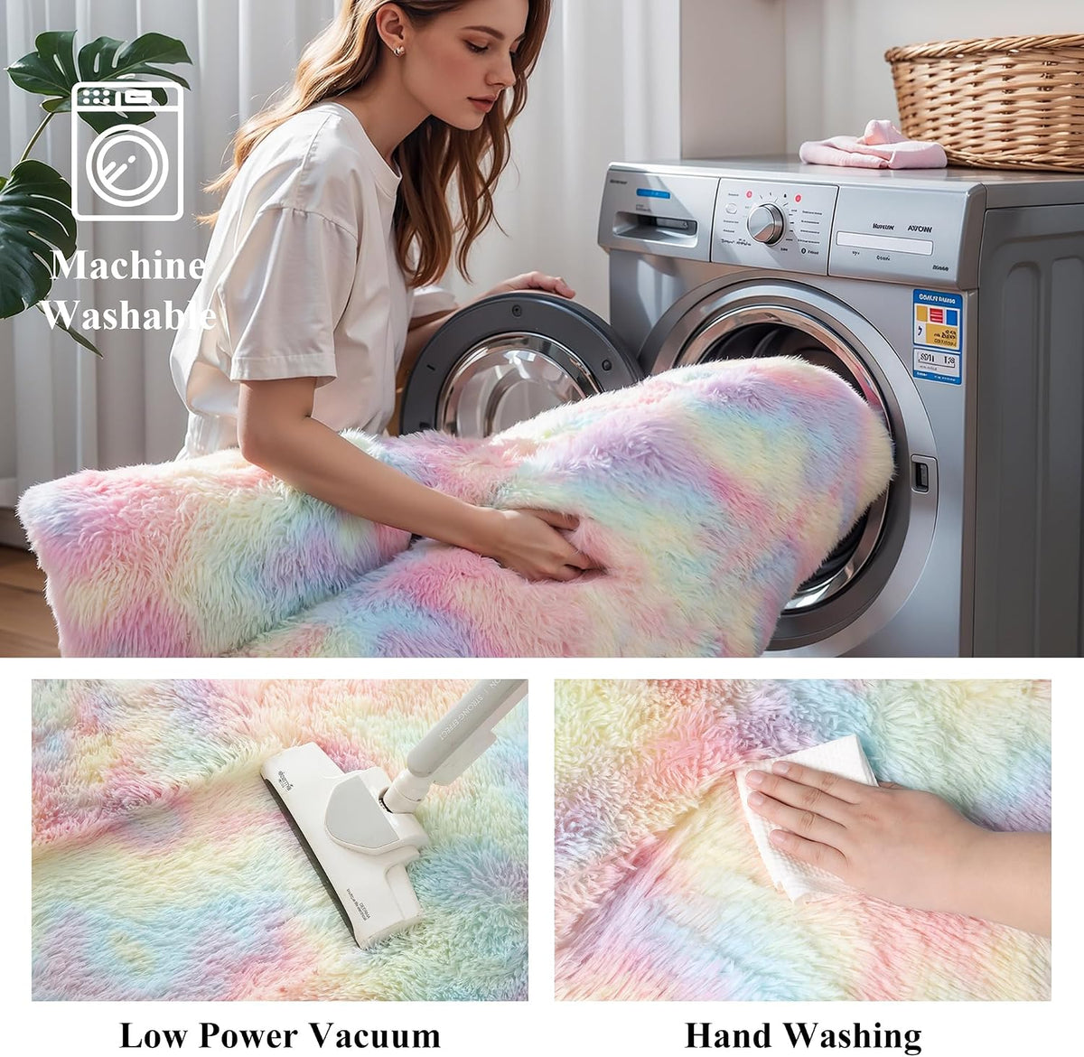 KICHOWUA 4x6 Fluffy Fuzzy Kids Shag Rainbow Rug for Girls Bedroom Playroom