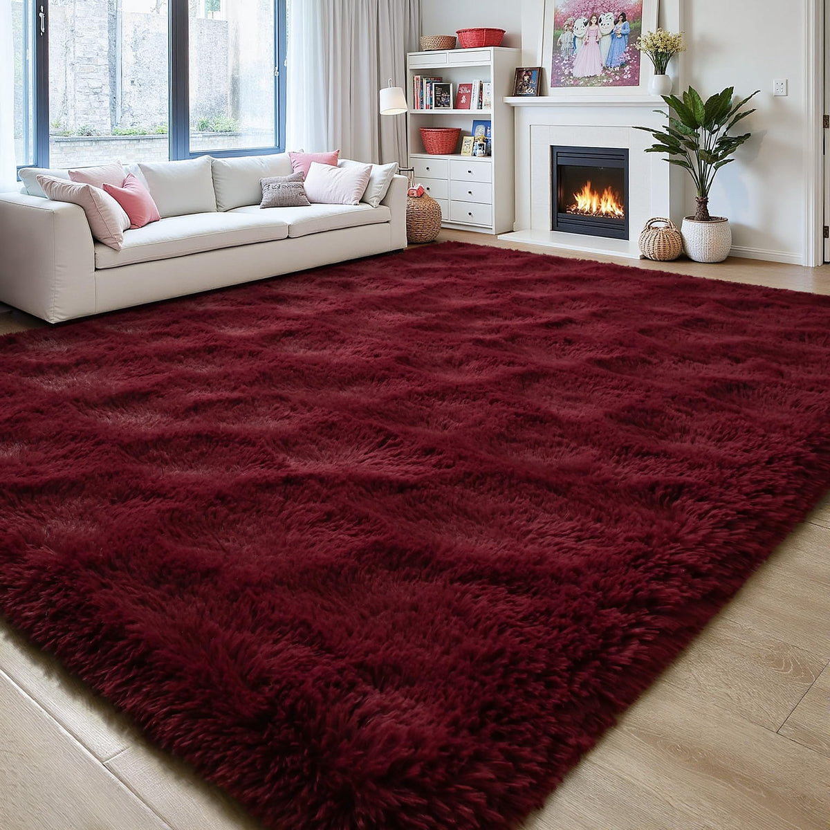 5x7 Plush Burgundy Red Area Rug