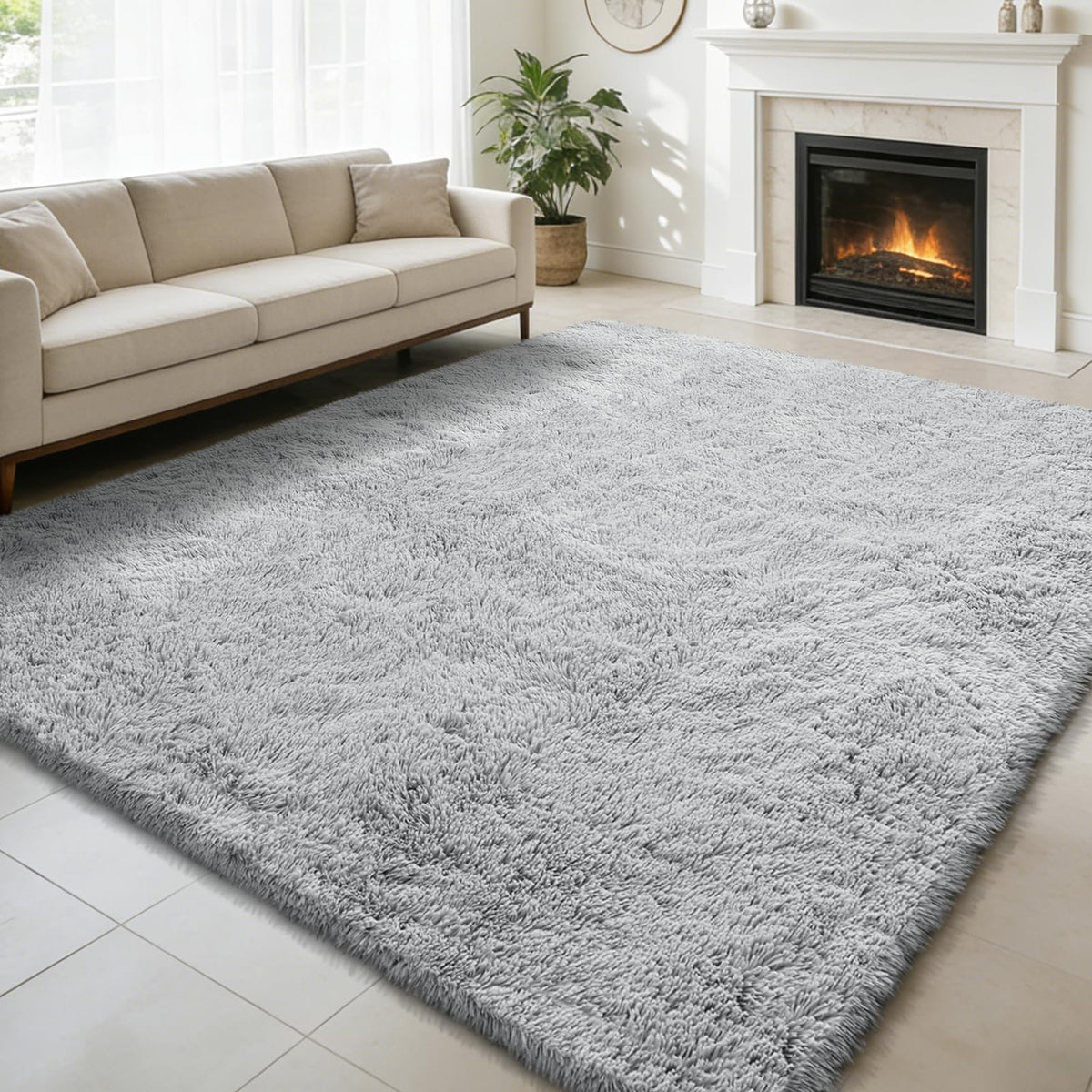8x10 Fluffy Area Rugs for Living Room,Geometric Shag Area Rug for Bedroom