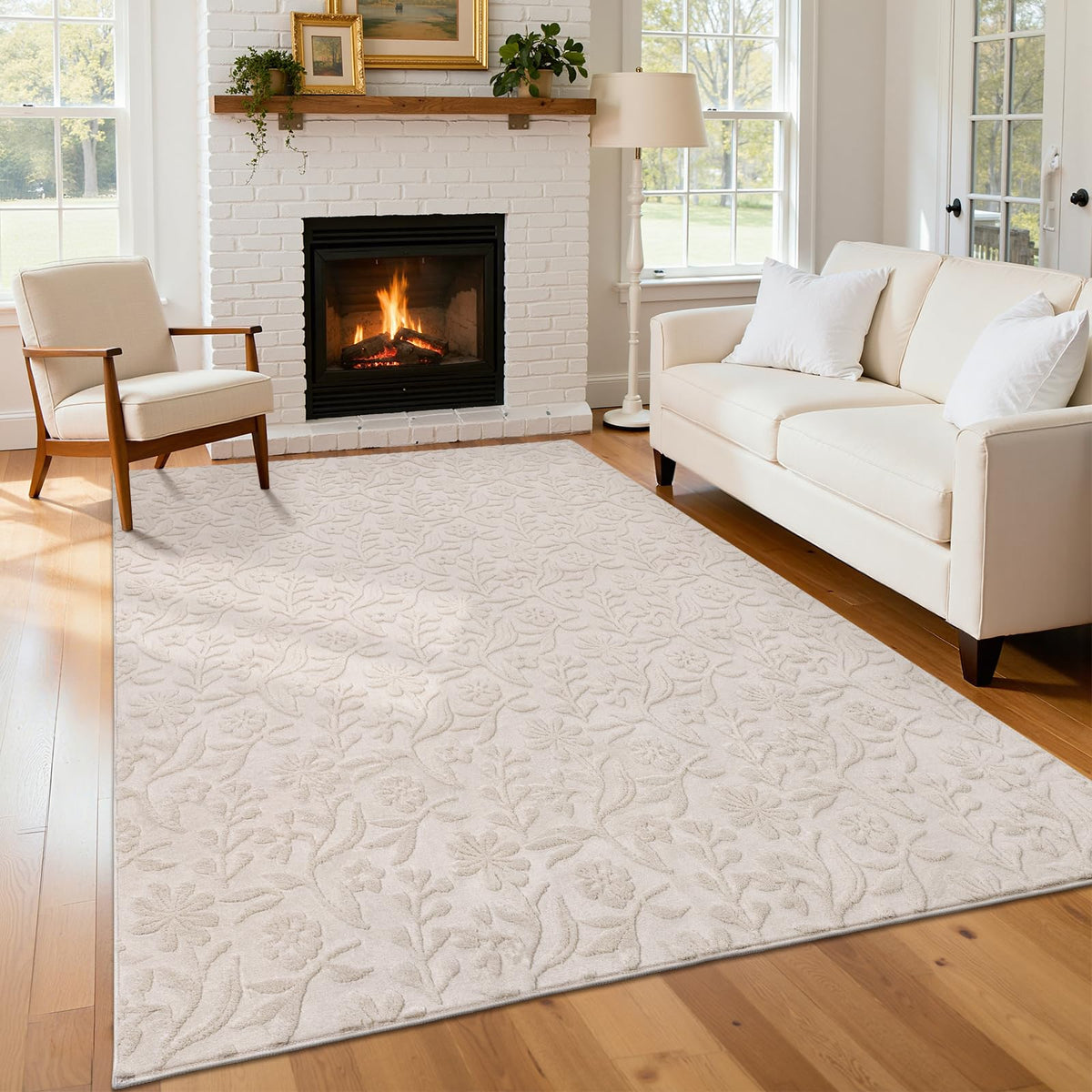 Vaukki 8x10 Area Rug for Living Room, Beige Throw Carpet for Bedroom