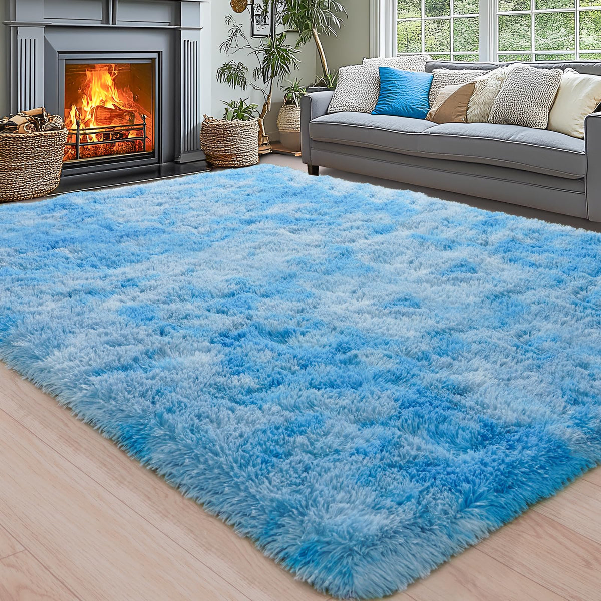 8x10 Area Rugs for Living Room, Cream White Soft Fuzzy Large Shaggy Rug