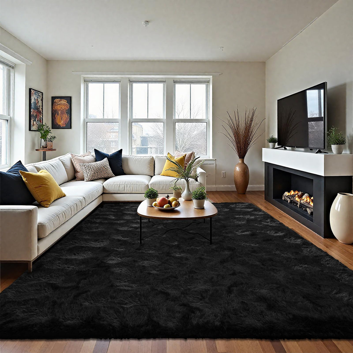 LOCHAS Area Rugs Fluffy Living Room Carpets for Kids Bedroom 6x9, Cream