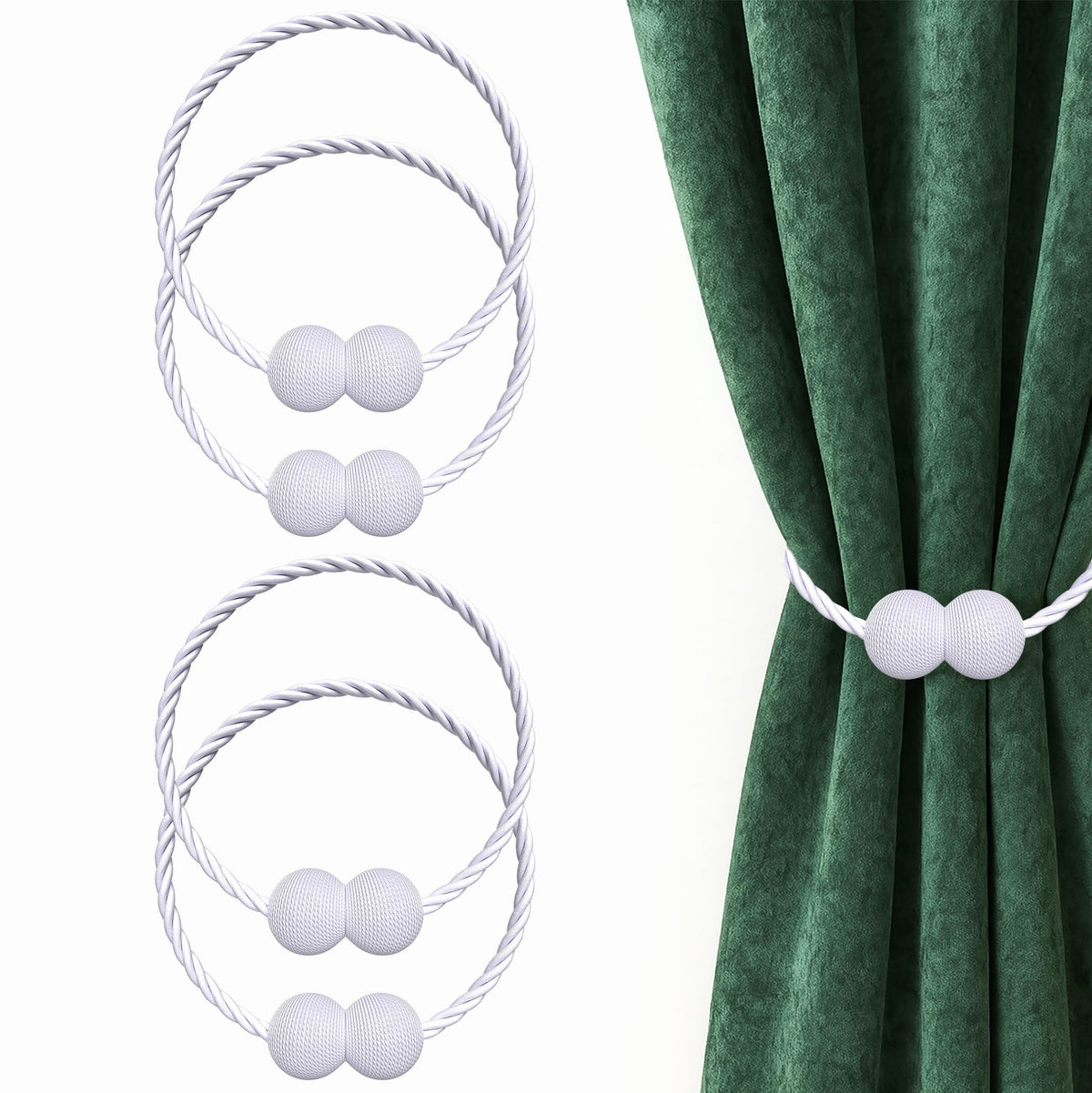 Hion Magnetic Curtain Tiebacks Black 2pcs, Curtain Holdbacks Hooks Holders