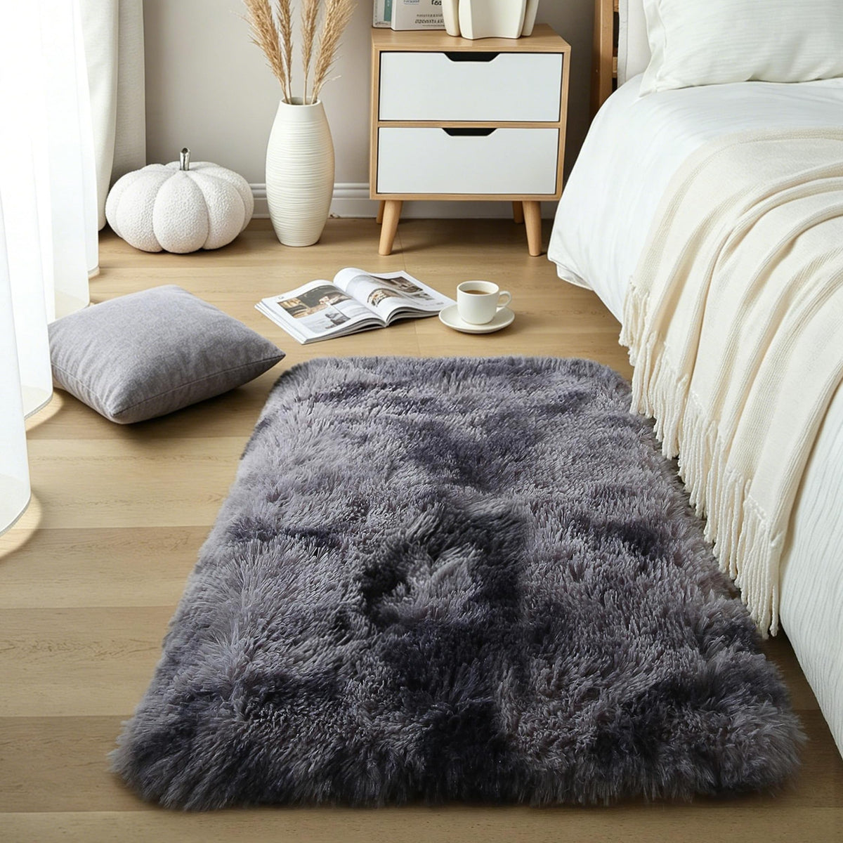 KICHOWUA 4x6 Fluffy Fuzzy Kids Shag Rainbow Rug for Girls Bedroom Playroom