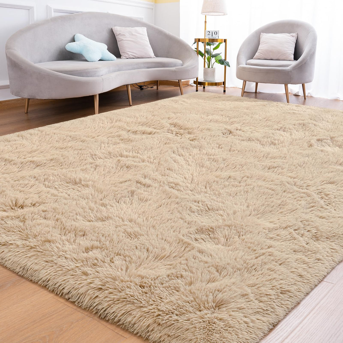 Goideal Fluffy Rug for Bedroom Living Room, 6x9 Olive Green Area Rugs, Faux Fur Shag Modern Carpet Ultra Soft Girls Boys Room Home Decor, Solid