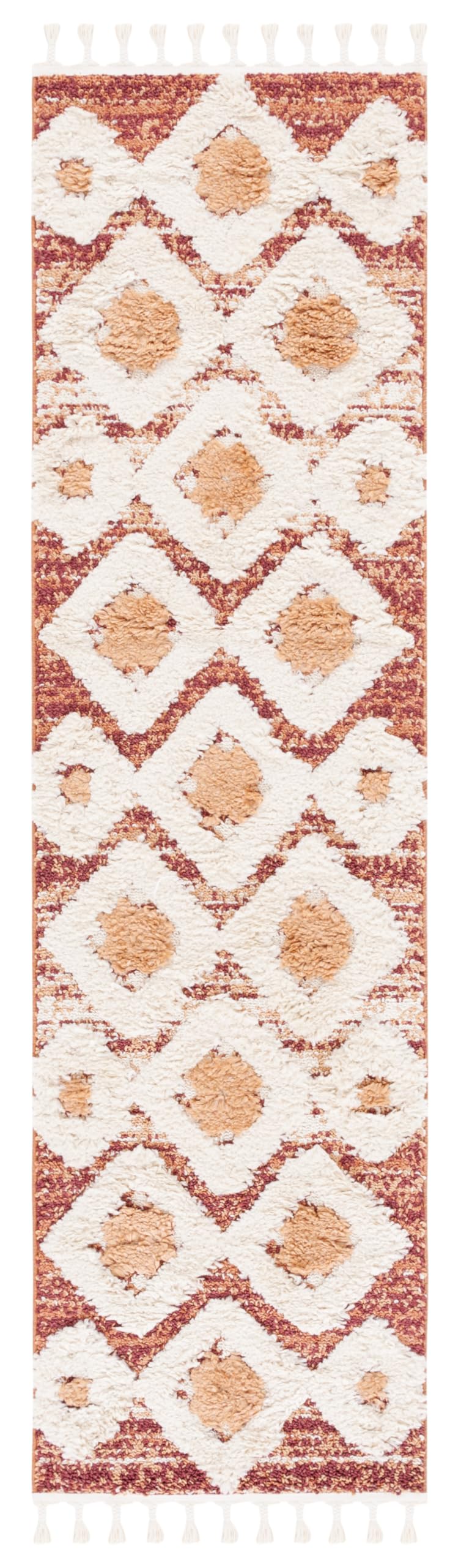 SAFAVIEH Area Rug 8x10 - Moroccan Tassel Shag Collection - Large - Rust & Ivory, Boho Design, Non-Shedding & Easy Cleaning, Plush Pile, Ideal for Living Room, Bedroom, Dining Space (MTS664P)