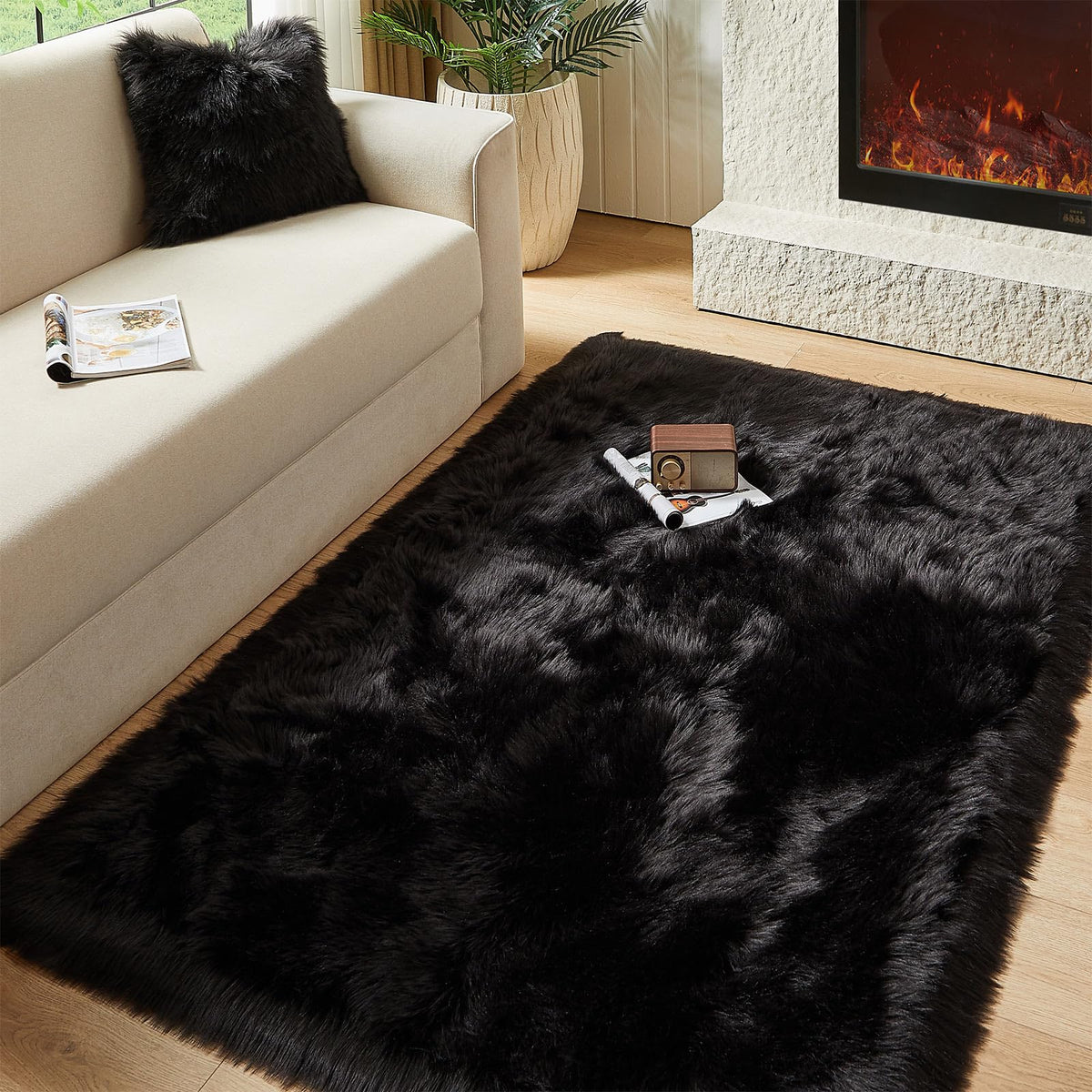 AMTOVO Faux Sheepskin Rug, Beige Ultra Soft Fluffy Shag Area Rug, 2 x 6 ft Faux Fur Rug for Bedroom Sofa Throw Cushion Room Decor, Sheepskin