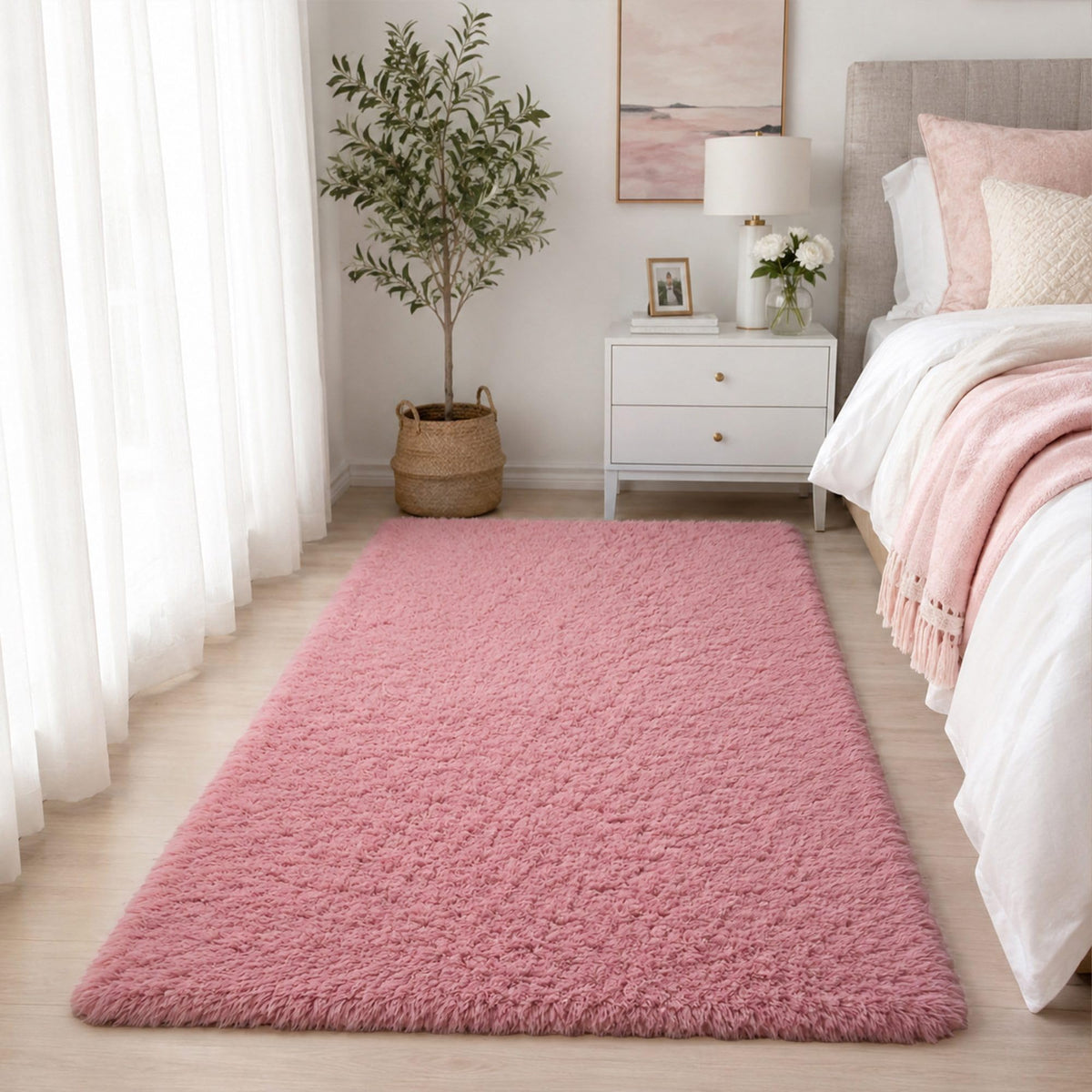 8x10 Ft Cream White Fluffy Area Rug for Living Room, Washable