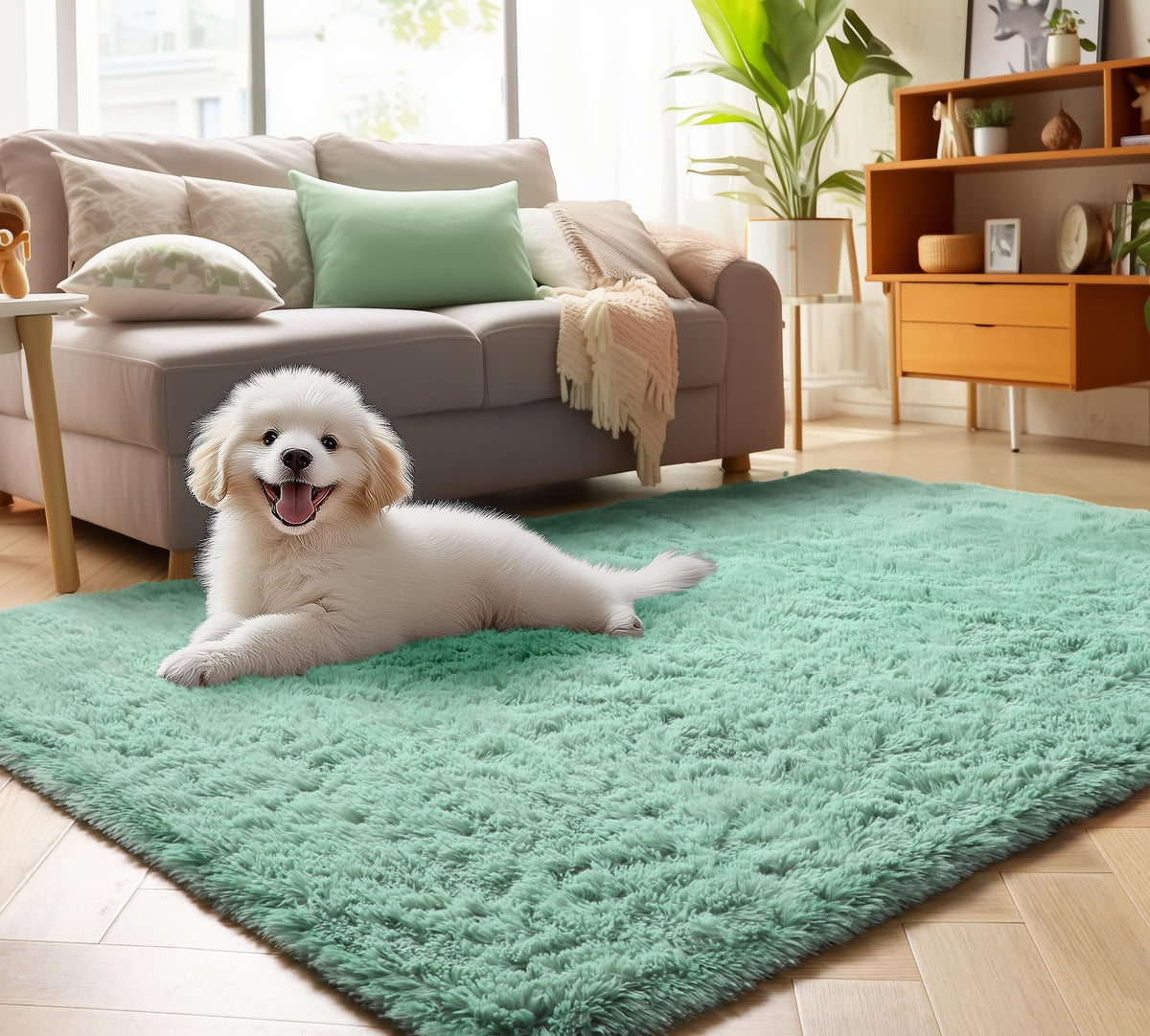 Area Rugs for Living Room Bedroom, 5x8 Fluffy Tie-Dyed Light Grey Shag Rug