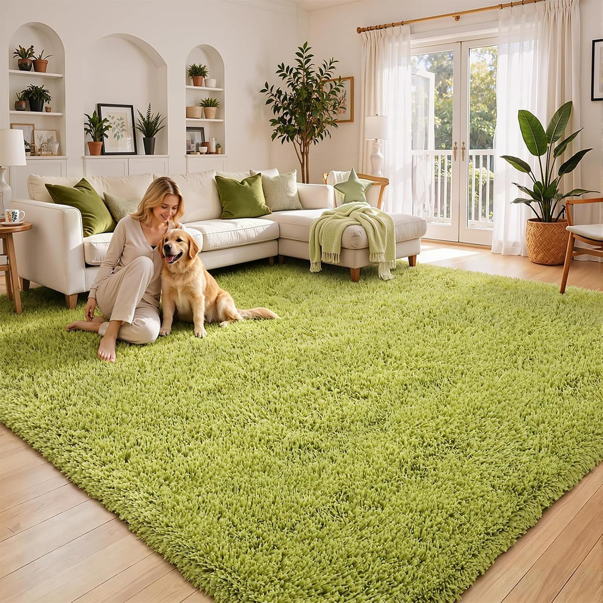 8x10 Area Rugs for Living Room,Cream Large Shaggy Carpet Plush Furry Rug