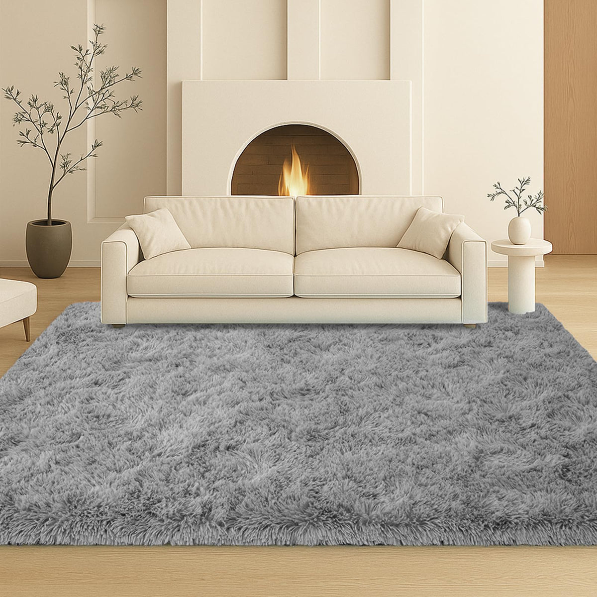 8x10 Beige Fluffy Shag Area Rug, Non-Slip Soft Carpet for Home