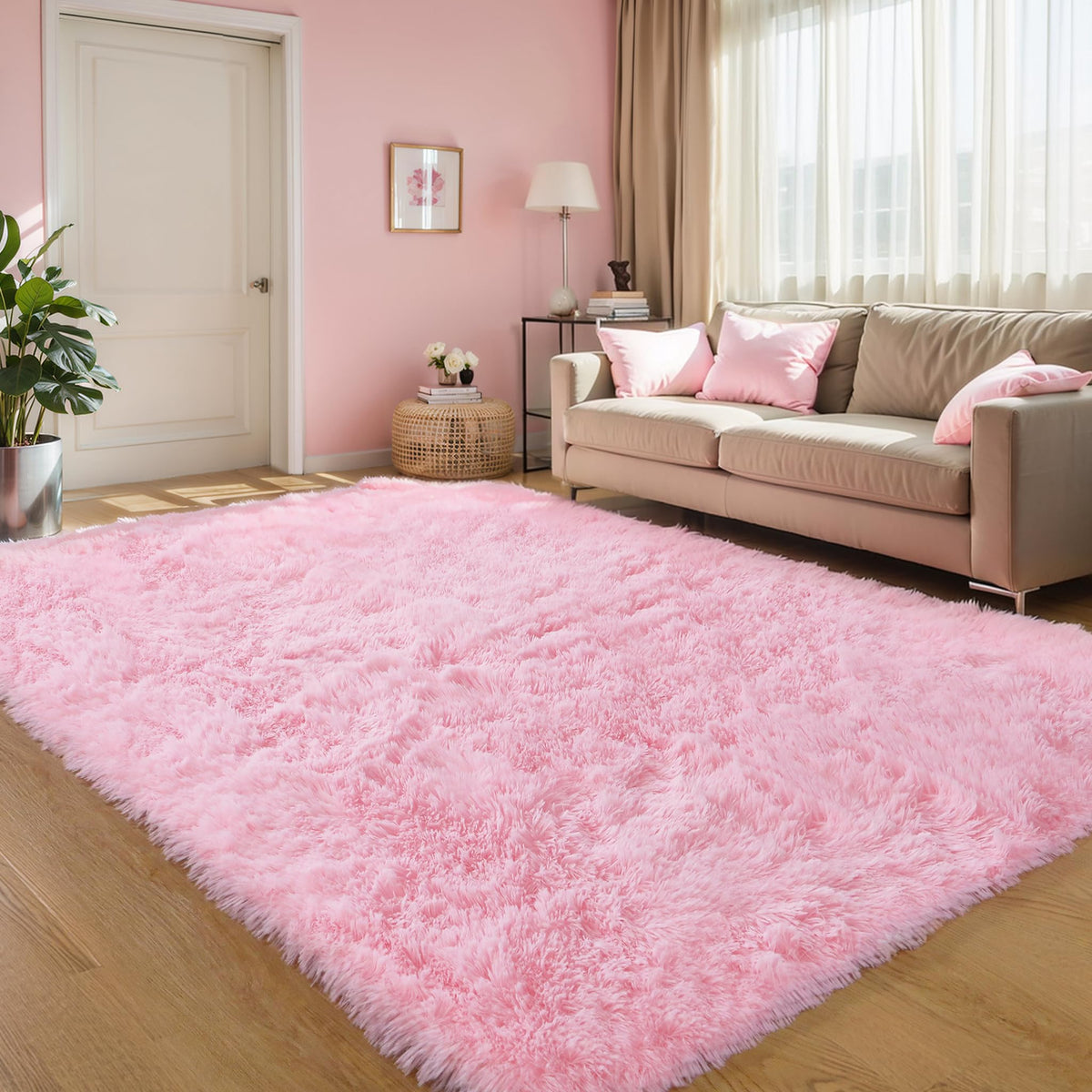 KICHOWUA 4x6 Fluffy Fuzzy Kids Shag Rainbow Rug for Girls Bedroom Playroom