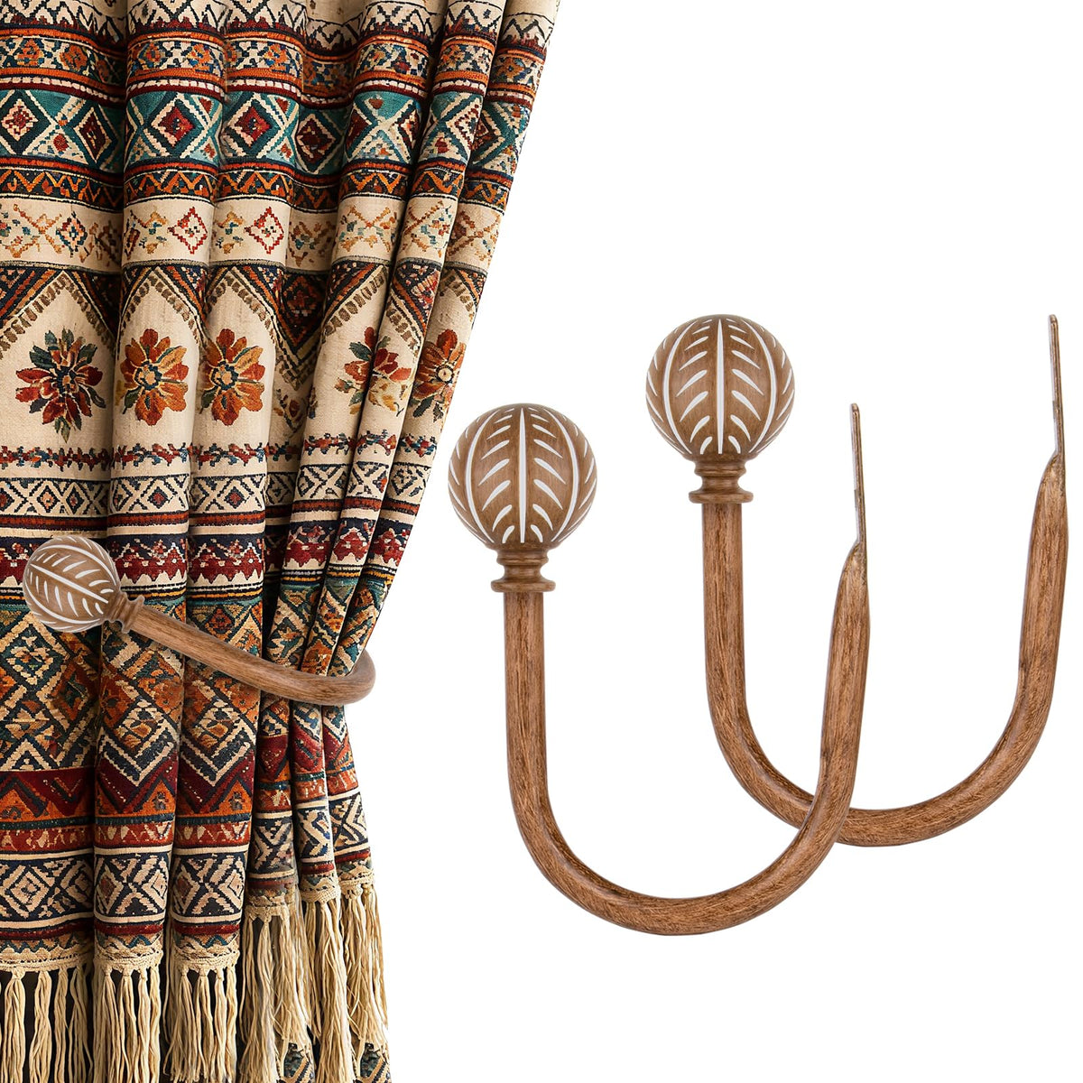 KAMANINA Wood Curtain Holdbacks 2pcs Small