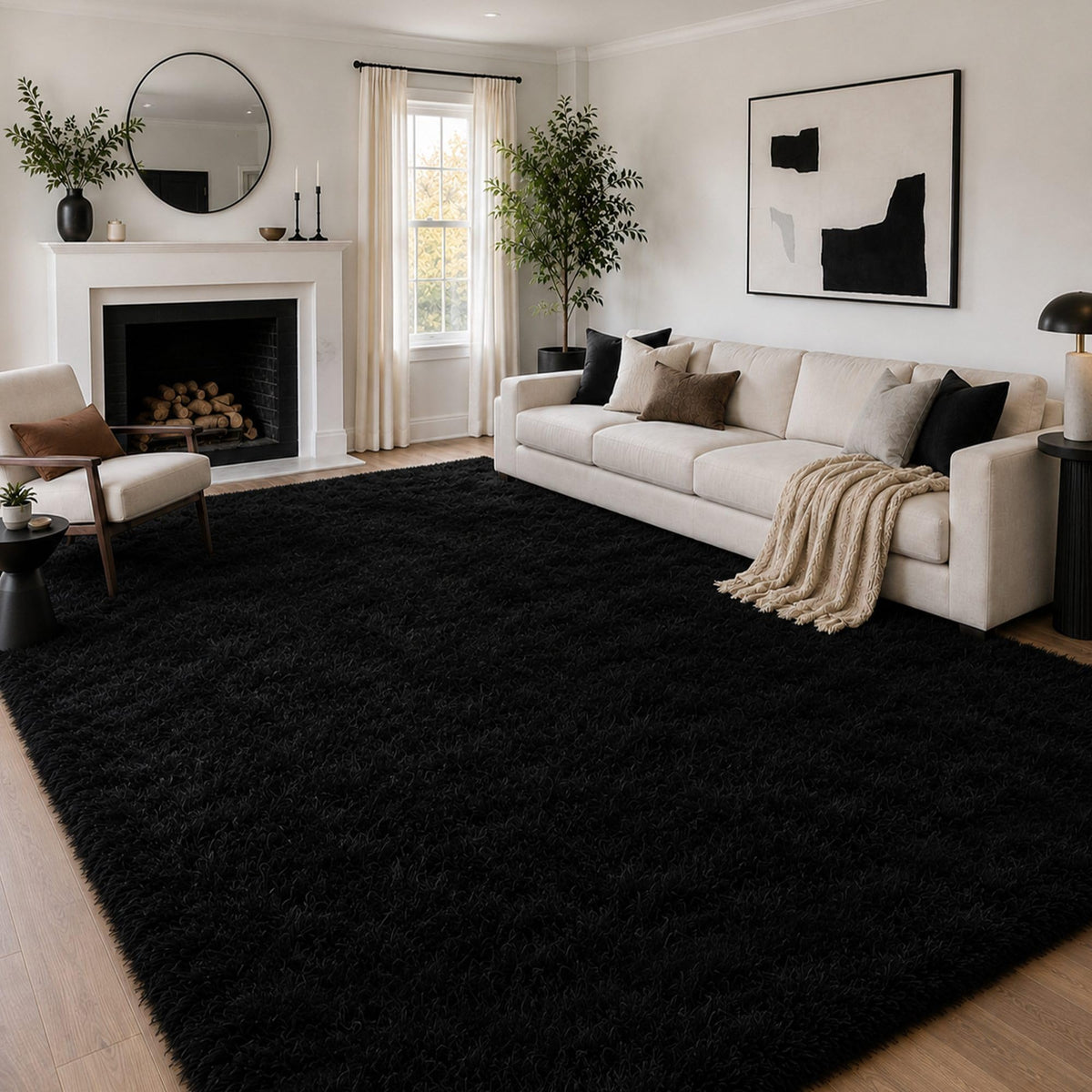8x10 Ft Cream White Fluffy Area Rug for Living Room, Washable