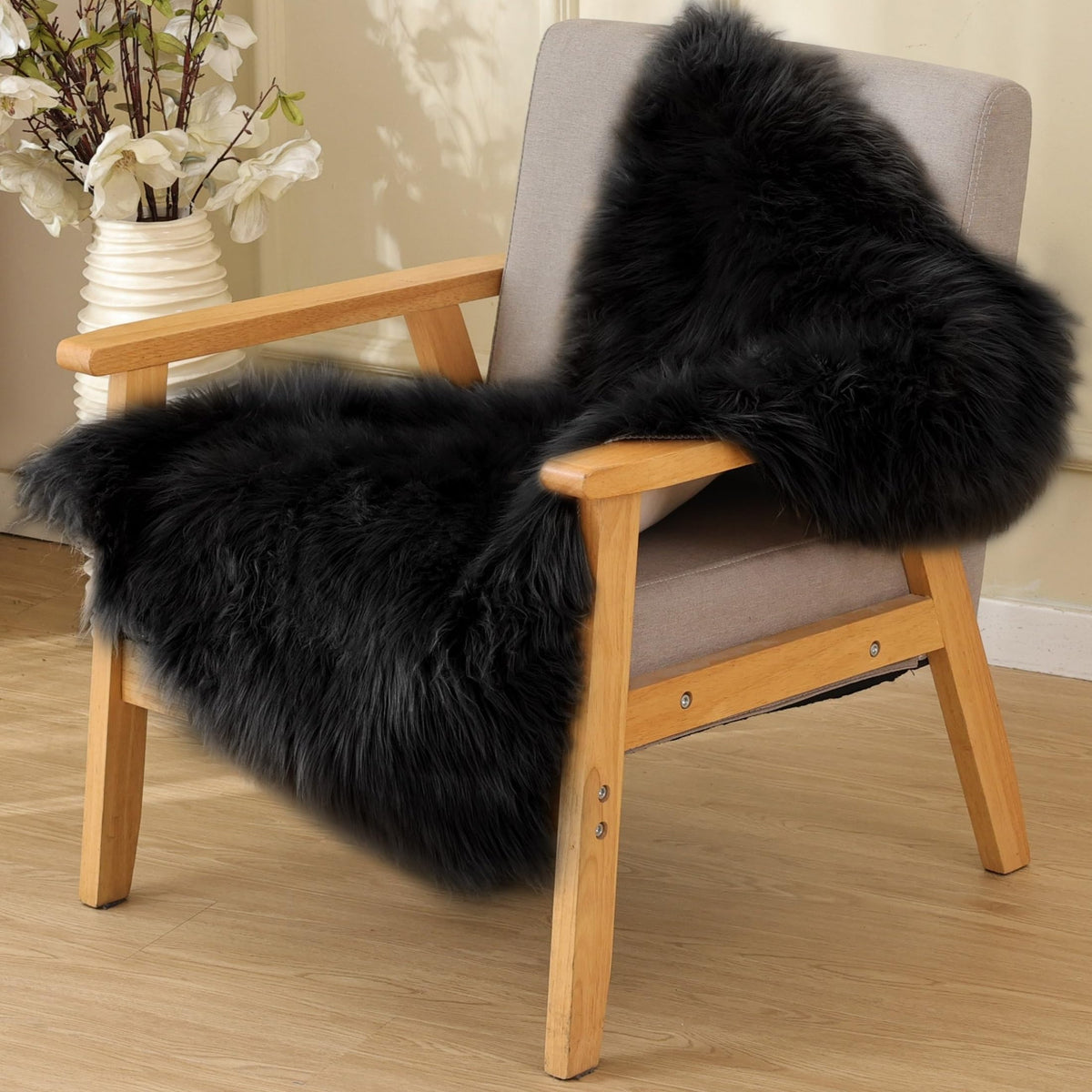 ORINOVA Beige Shag Faux Sheepskin Washable 4X6 Fur Rug for Living Room Bedroom Fluffy Furry Area Rug Rectangle Nursery Decor Rug