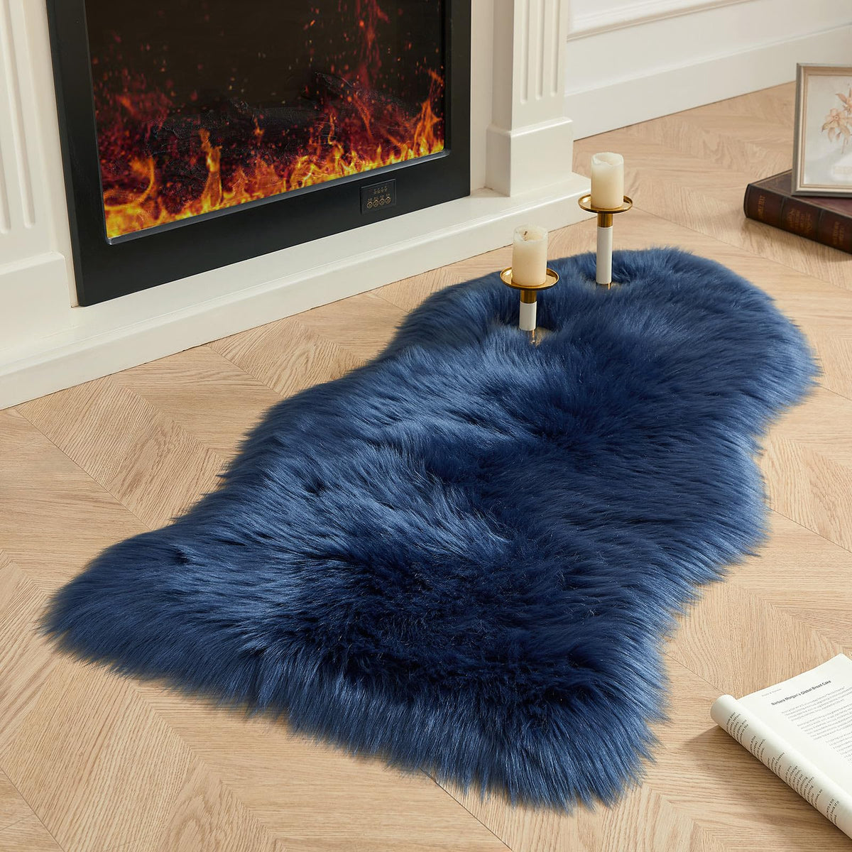 AMTOVO Faux Sheepskin Rug, Beige Ultra Soft Fluffy Shag Area Rug, 2 x 6 ft Faux Fur Rug for Bedroom Sofa Throw Cushion Room Decor, Sheepskin
