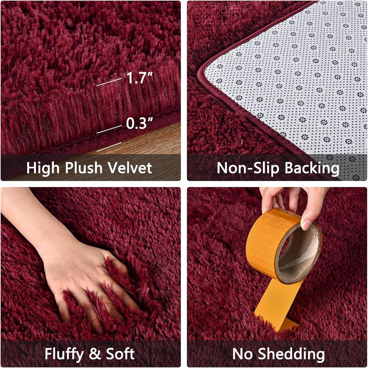 5x7 Plush Burgundy Red Area Rug