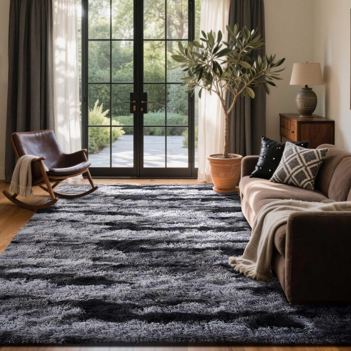 8x10 Ft Extra Large Shag Rugs for Living Room, Tie Dyed Ultra Soft Fluffy Furry Area Rugs for Bedroom Indoor Floor, Aesthetic Carpet for Kids Home Decor (Dark Grey)