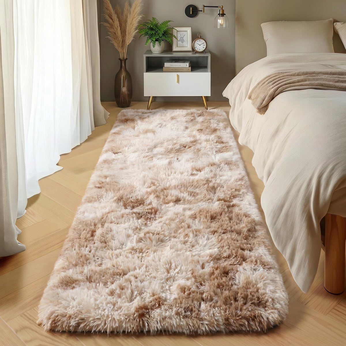Area Rugs for Living Room Bedroom, 5x8 Fluffy Tie-Dyed Light Grey Shag Rug