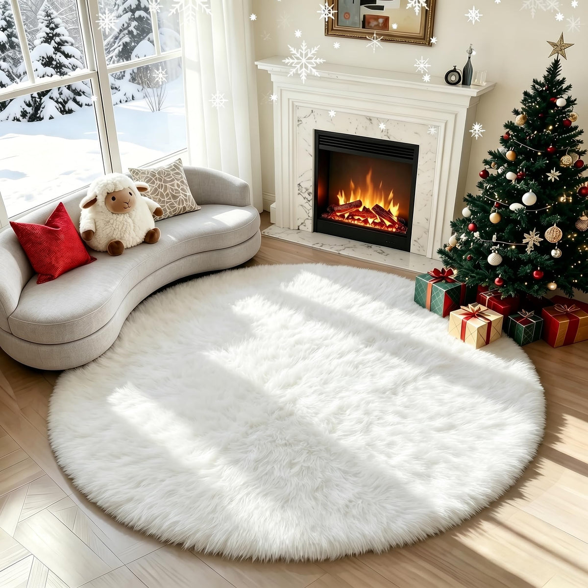 Pink Round Rug for Girls Bedroom 4Ft, Fluffy Shaggy Fuzzy Circle Area Rugs