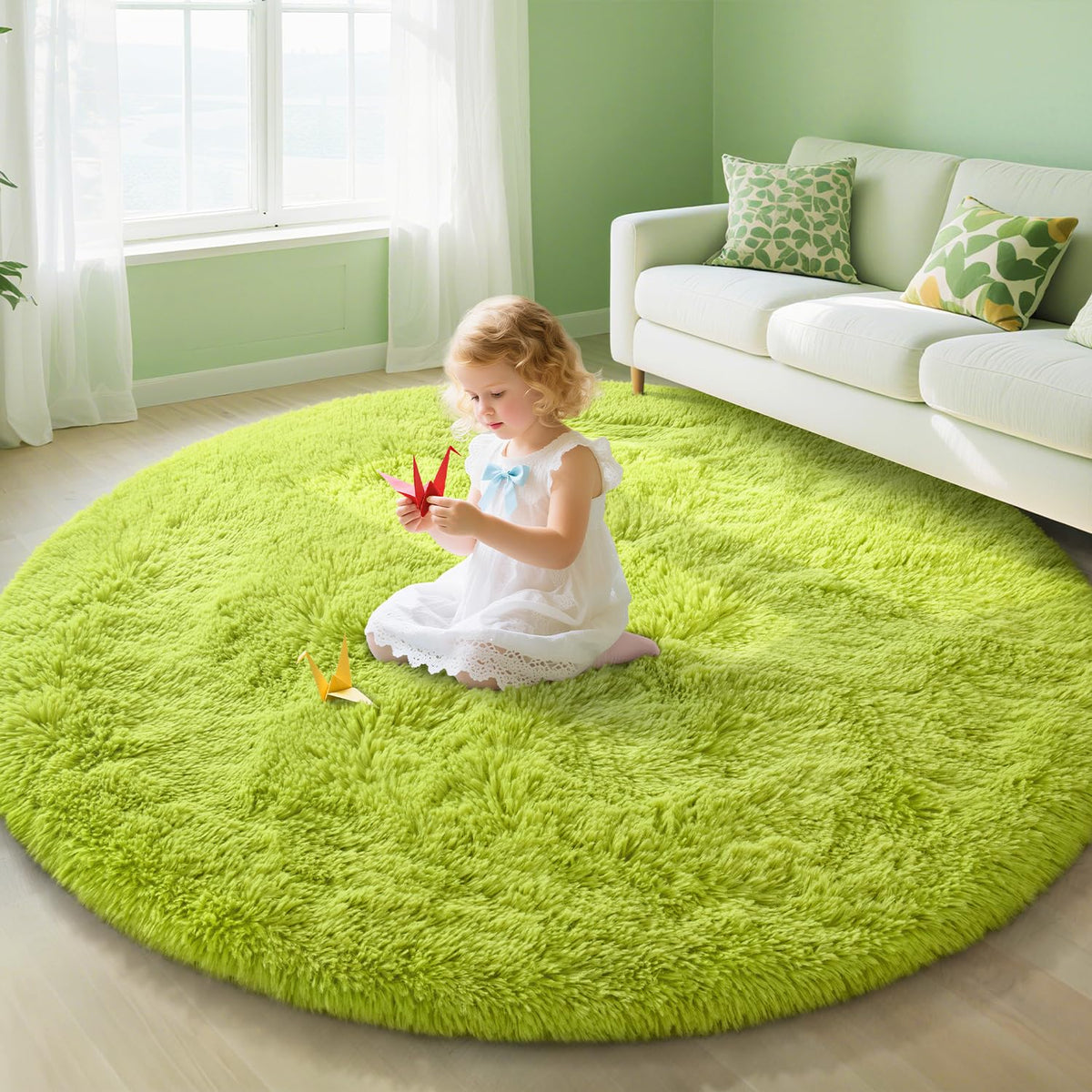 EVOIONOS Pink Round Rug for Bedroom, 4x4 Ft Fluffy Soft Circle Area Rugs for Living Room, Plush Shaggy Circular Carpet for Indoor Floor Bedside Girls Nursery, Machine-Washable Home Decor Aesthetic