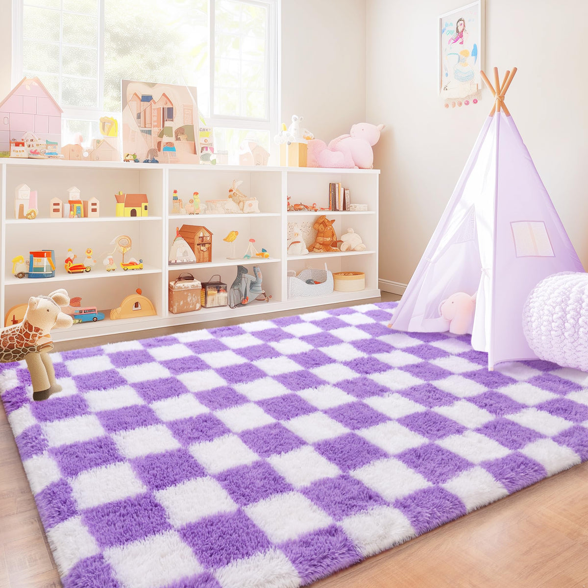 8x10 Area Rugs for Living Room, Large Ultra Fluffy Fuzzy Shag Rug for Bedroom, Modern Plush Soft High Pile Upgrade Non-Slip Carpet for Kids Girls and Boys Room Decor, Tie-Dyed Blue Grey