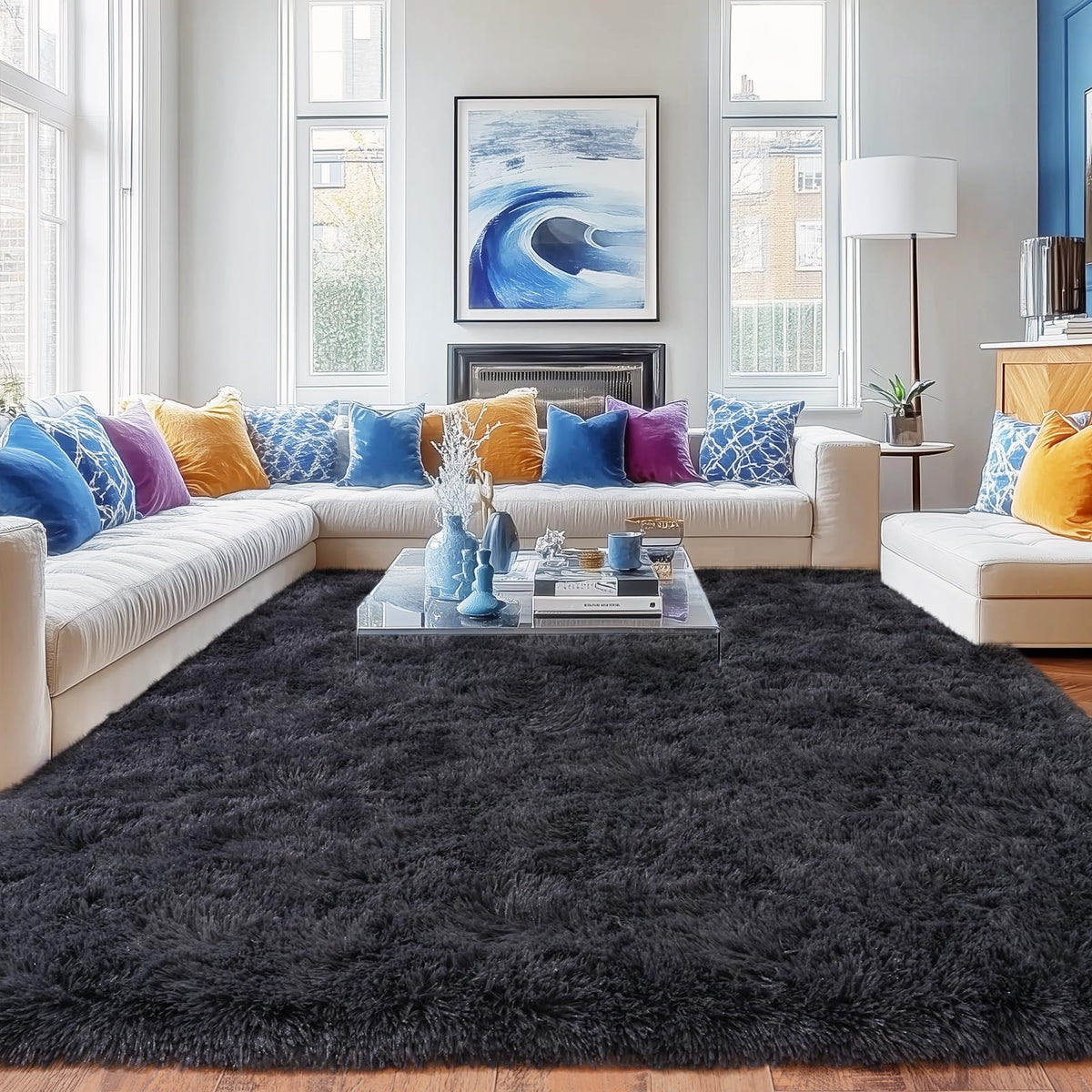 8x10 Area Rugs for Living Room, Ultra Soft Large Shag Black Bedroom Rug Upgrade Non-Slip Plush Modern Fluffy Carpet for Kids Boys Girls Room Home Decor Aesthetic
