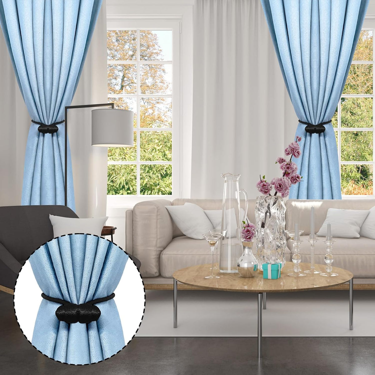 Tifanso 4PCS Black Boho No Drill Magnetic Curtain Tiebacks for Home Decor