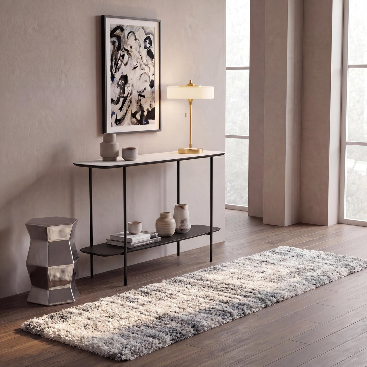 SAFAVIEH Area Rug 8x10 - Fontana Shag Collection - Large - Grey & Ivory, Modern Design, Non-Shedding & Easy Cleaning, Ultra Plush Thick Pile, Ideal for Living Room, Bedroom, Dining Space (FNT856G)