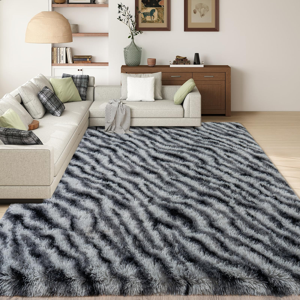 9x12 Large Shag Rugs for Living Room, Washable Abstract Blue Yellow