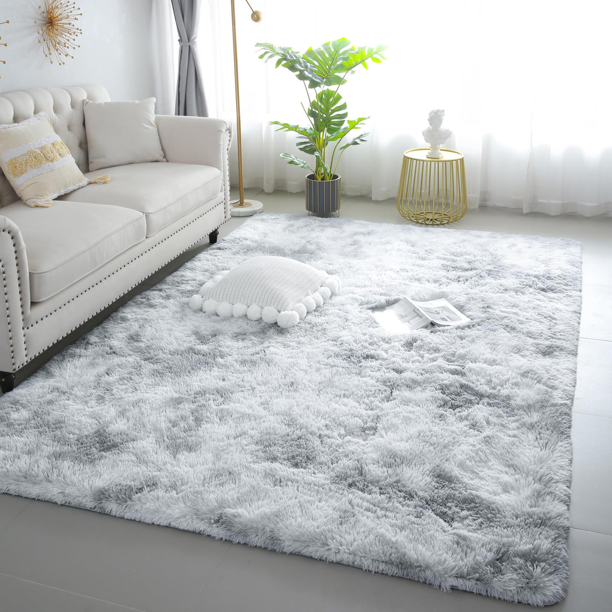 KICHOWUA 4x6 Fluffy Fuzzy Kids Shag Rainbow Rug for Girls Bedroom Playroom