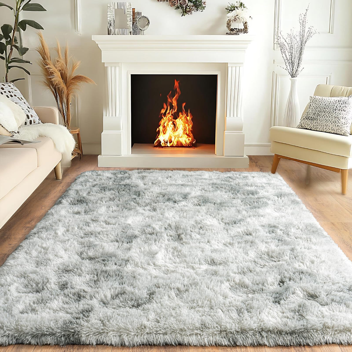 Pionblank 8x10 Rug for Living Room, Fluffy Large Area Rug, Cream White