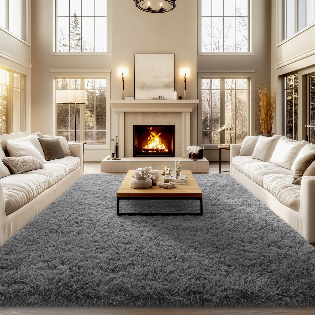 qulint Large Area Rug for Living Room 10x14, Fluffy Tan Rug for Bedroom