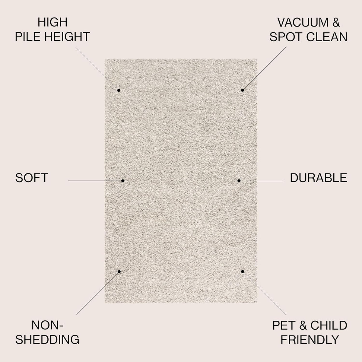 JONATHAN Y Mercer Shag Plush Cream Indoor Area Rug, 4x6, Contemporary, Modern, Easy-Cleaning for Living Room, Bedroom, Kitchen, Pet Friendly, Non-Shedding (MCR106D-4)
