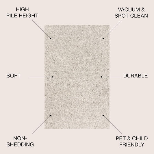 JONATHAN Y Mercer Shag Plush Cream Indoor Area Rug, 4x6, Contemporary, Modern, Easy-Cleaning for Living Room, Bedroom, Kitchen, Pet Friendly, Non-Shedding (MCR106D-4)