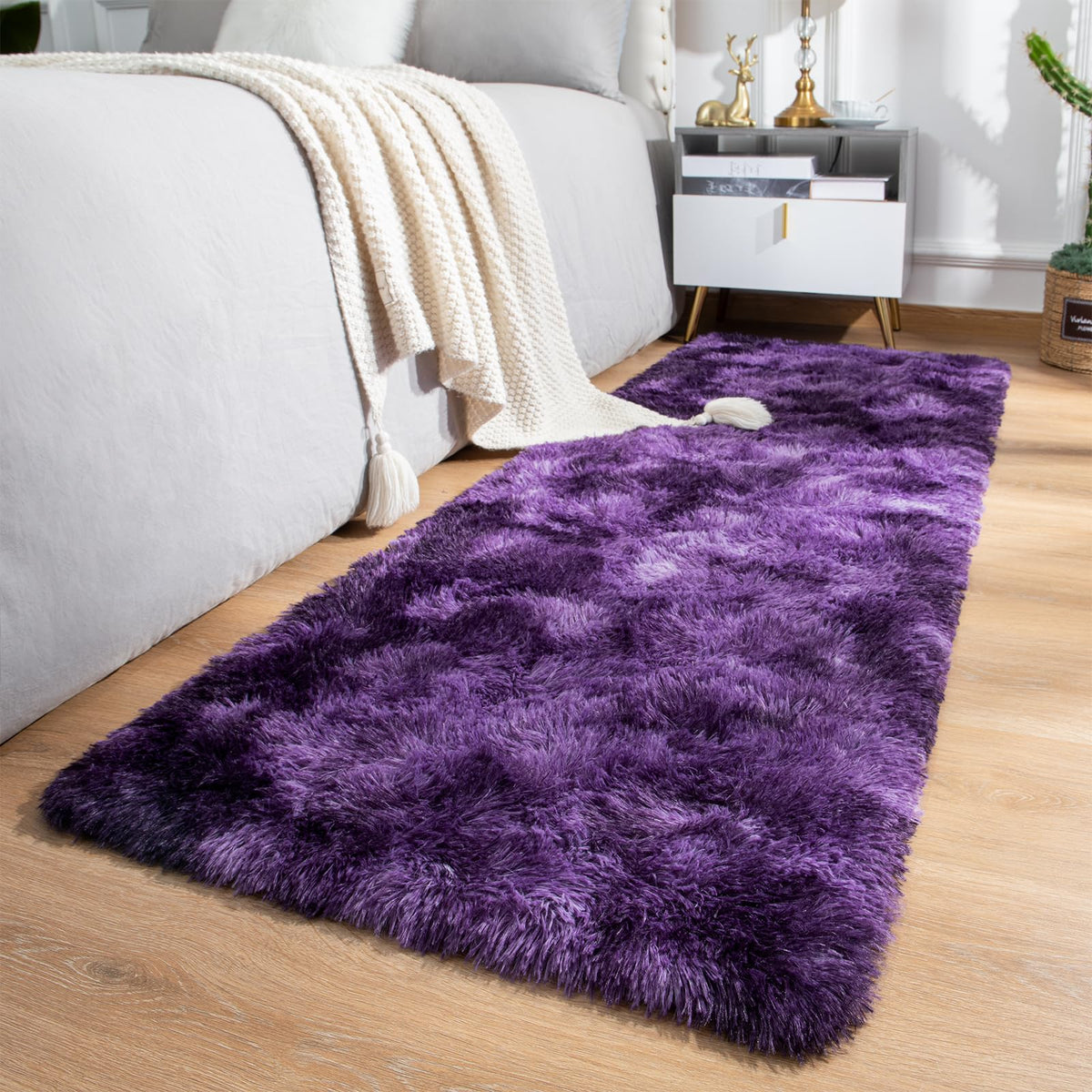 Softlife Dark Purple Area Rug for Bedroom, Fluffy Shag Plush 3x5 Rugs for Living Room Girls, Shaggy Throw Soft Fuzzy Small Kids Carpet for Dorm Bedside Ultra Cozy Non-Slip Indoor Decor