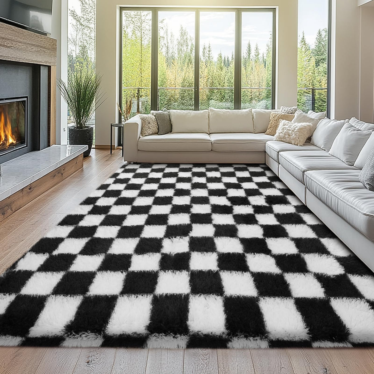 Topmaxcs Fluffy 8x10 Area Rug for Living Room – Grey Shag Plush Rugs