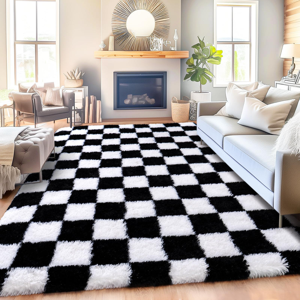 8x10 Area Rugs for Living Room, Large Ultra Fluffy Fuzzy Shag Rug for Bedroom, Modern Plush Soft High Pile Upgrade Non-Slip Carpet for Kids Girls and Boys Room Decor, Tie-Dyed Blue Grey