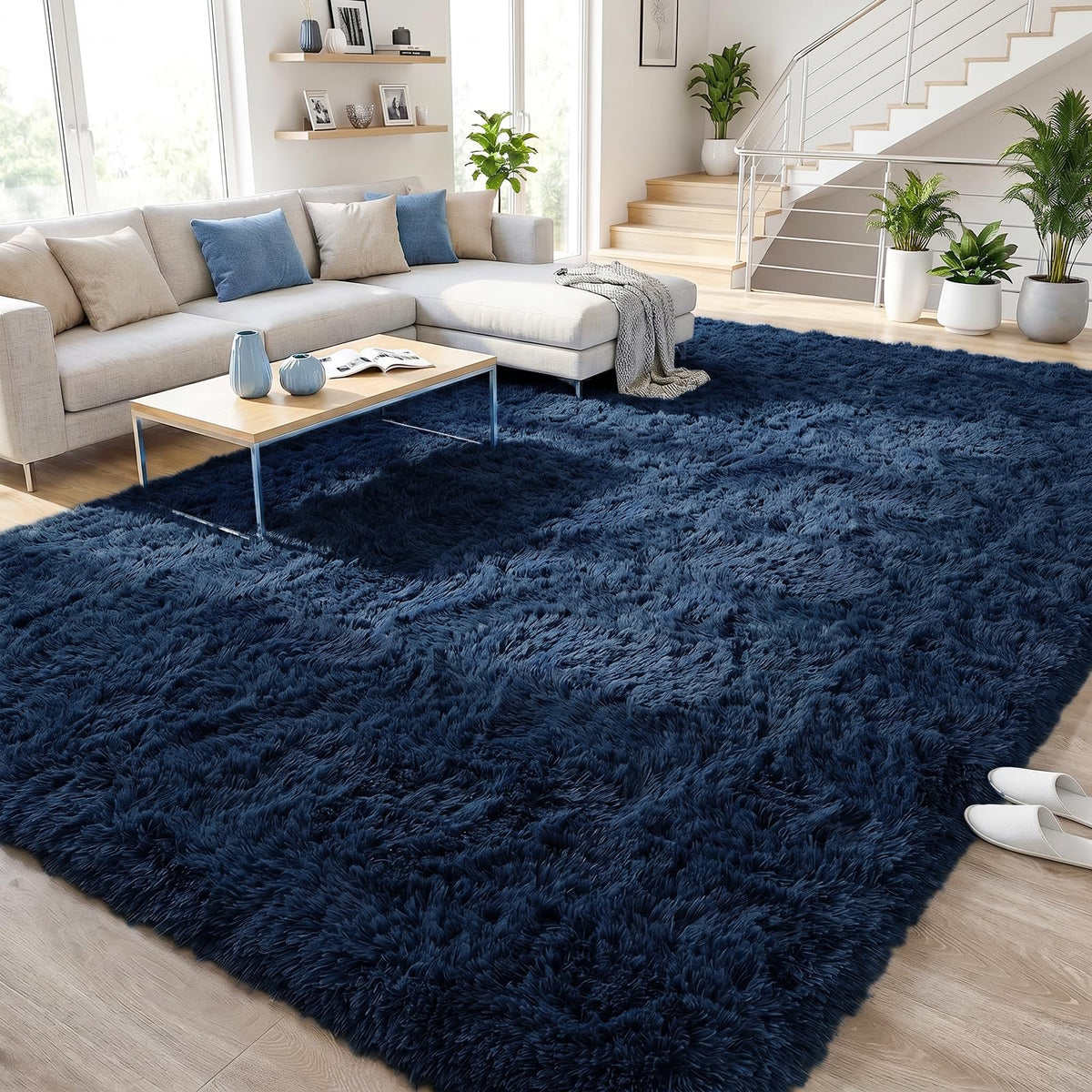 DweIke Fluffy Blue Shag Rugs for Bedroom Living Room, 4x6 Feet Soft Plush Tie-Dyed Light SkyBlue Girls Boys Kids Rug, Upgraded Non-Slip and Machine Washable Carpet for Dorm Nursery Classroom Decor