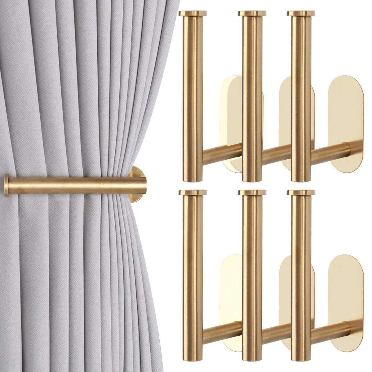 Groleca 2 Pack Adhesive Curtain Holdbacks Curtain Tie Backs, Gold