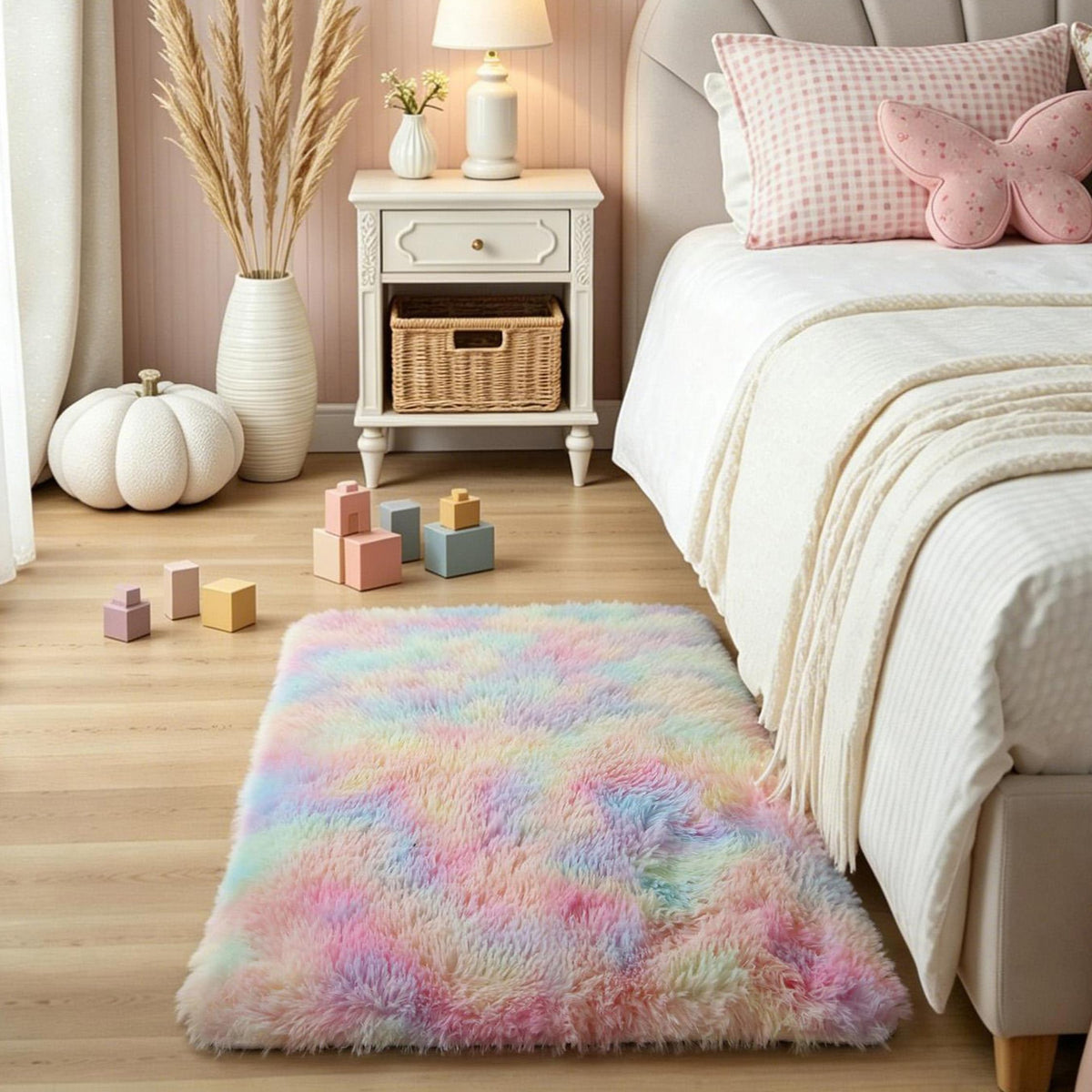 KICHOWUA 4x6 Fluffy Fuzzy Kids Shag Rainbow Rug for Girls Bedroom Playroom