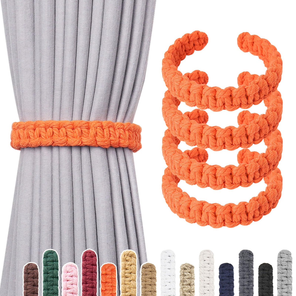 NICEEC 2 Pack Natural Cotton Rope Curtain Tiebacks Farmhouse Rustic Style Decorative Drape Tie Backs Handmade Braided Curtain Holdbacks for Home & Office Sheer/Light Weight Drapery (C-White-S)