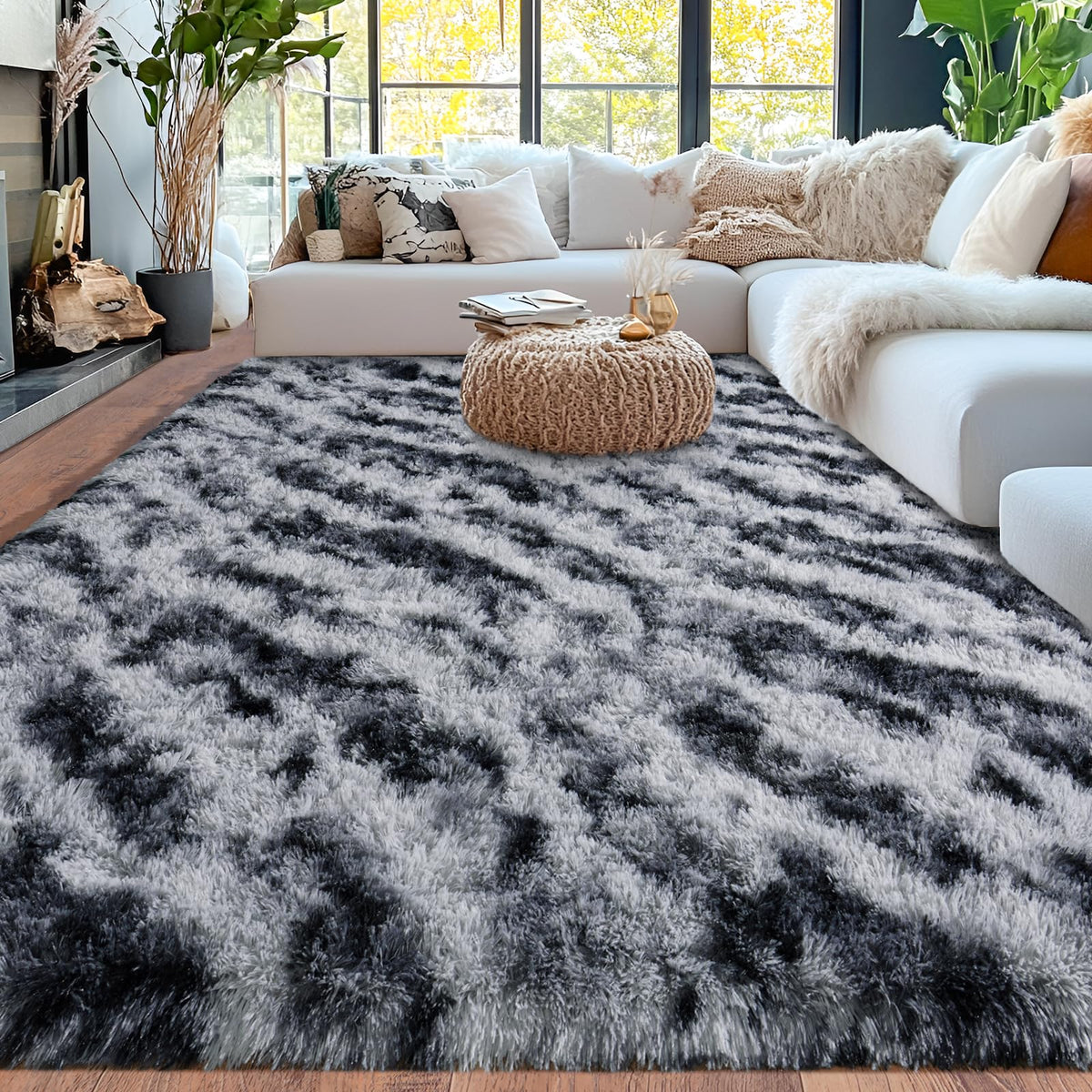 8x10 Area Rugs for Living Room, Cream White Soft Fuzzy Large Shaggy Rug
